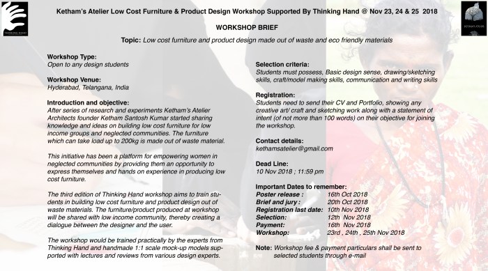 Ketham's Atelier Workshop brief poster Nov 2018